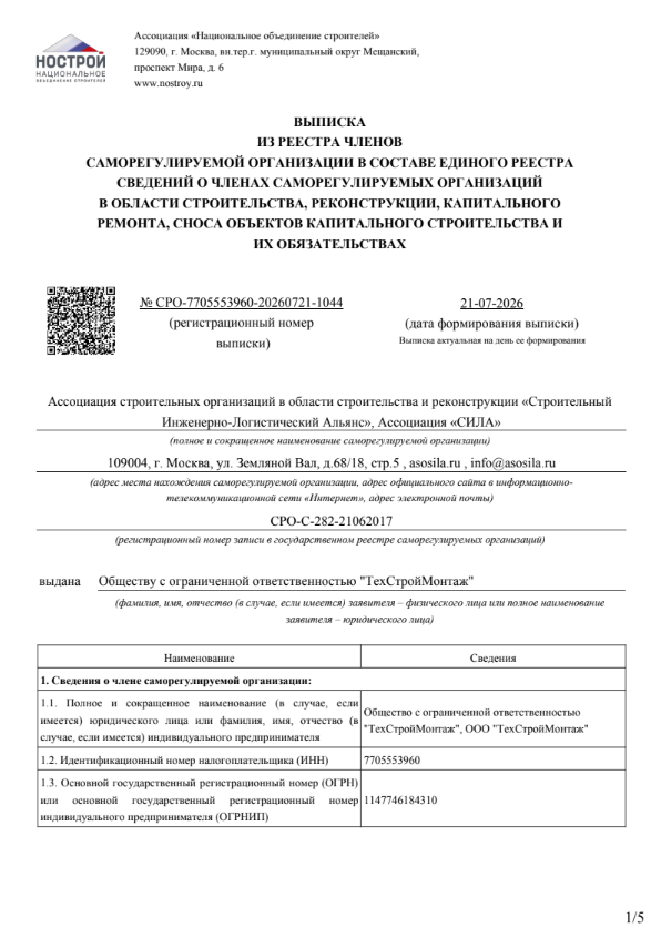 Выписка из реестра членов СРО